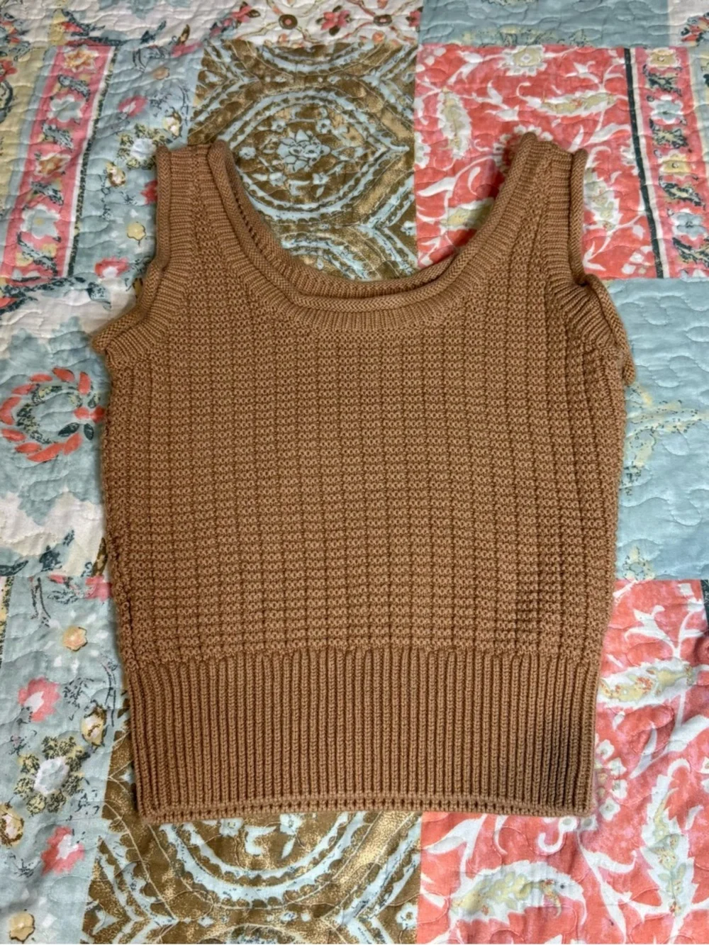 Quince 100% Organic Cotton Waffle Cropped Sweater Tank Coastal cropped Fit XS - Picture 7 of 13